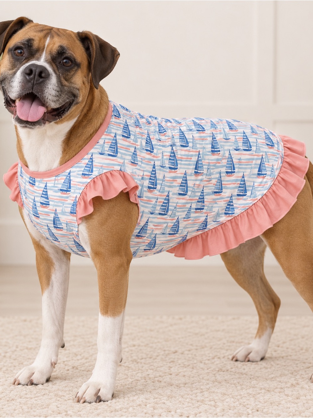 Griffy & Drake Sailboat Ruffle Dog Shirt 2XL